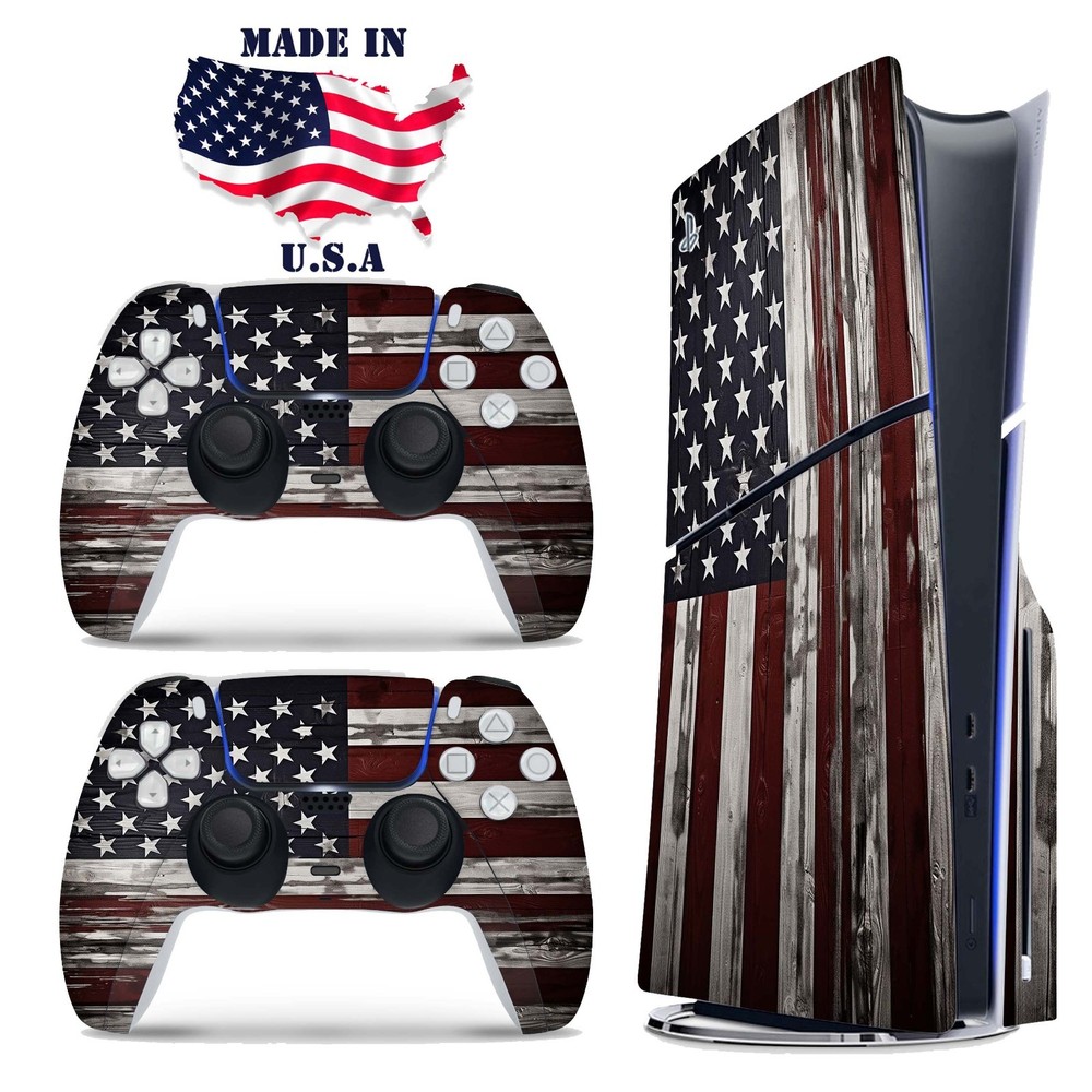Rustic American Flag PS5 Console & Controller Vinyl Skin Wrap Decal Set