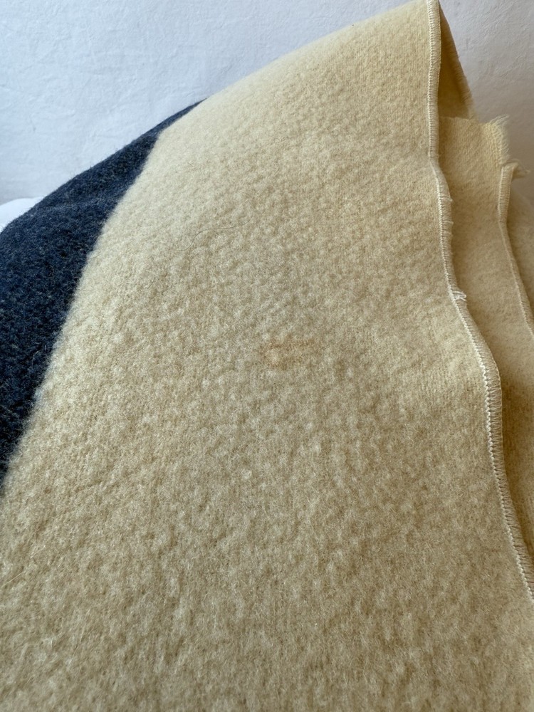 Vintage US Navy WW2 Wool Blanket, Cream. 76” X 60”