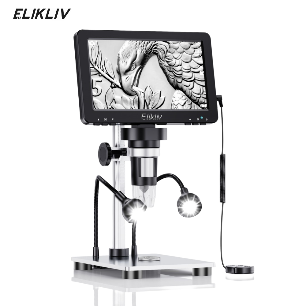 Elikliv 1200X Digital Microscope HD Camera 7" LCD 1080p Coin Magnifier w/ Light
