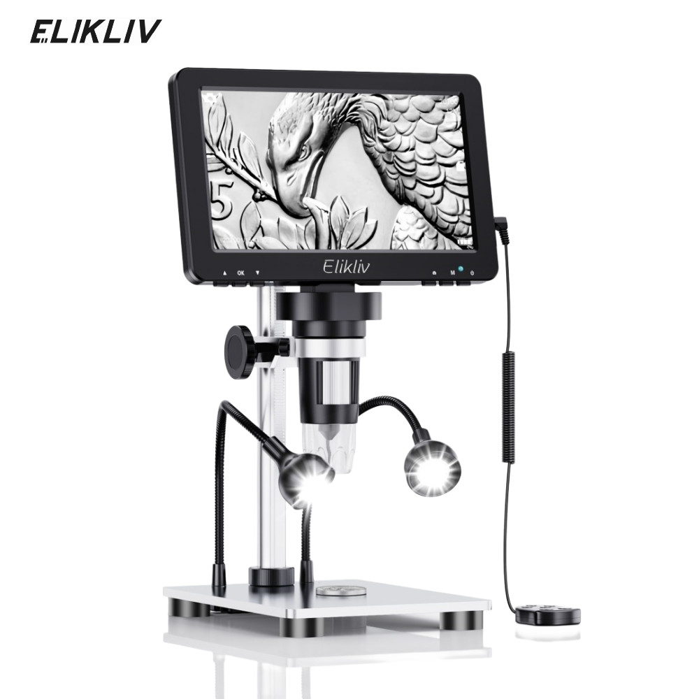 Elikliv 7" IPS Digital Microscope 1200X 12MP Insect Stamp Coin Magnifier EDM9