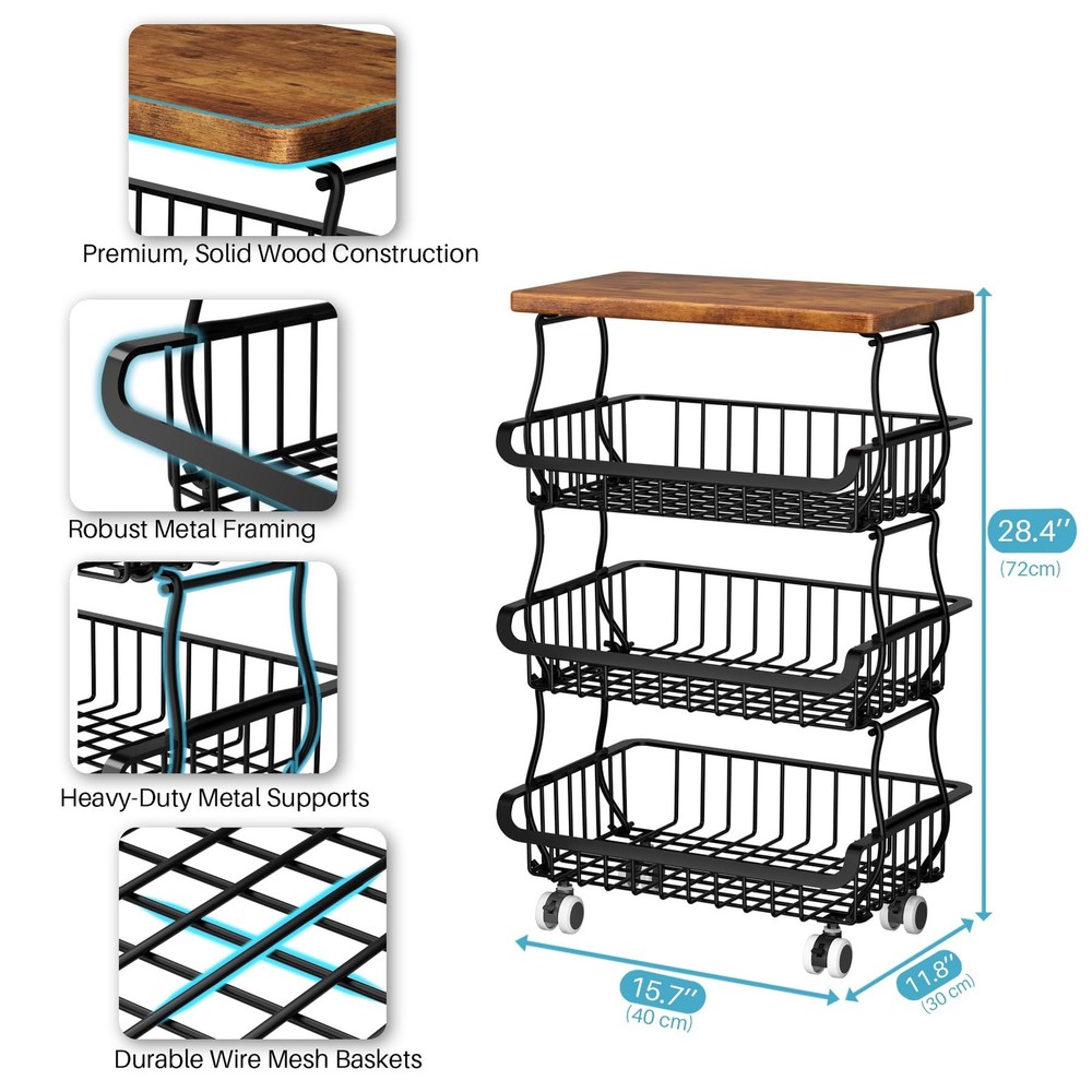 4 Tier Vegetable Fruit Basket for Kitchen, Stackable Metal Fruit and Vegetable S