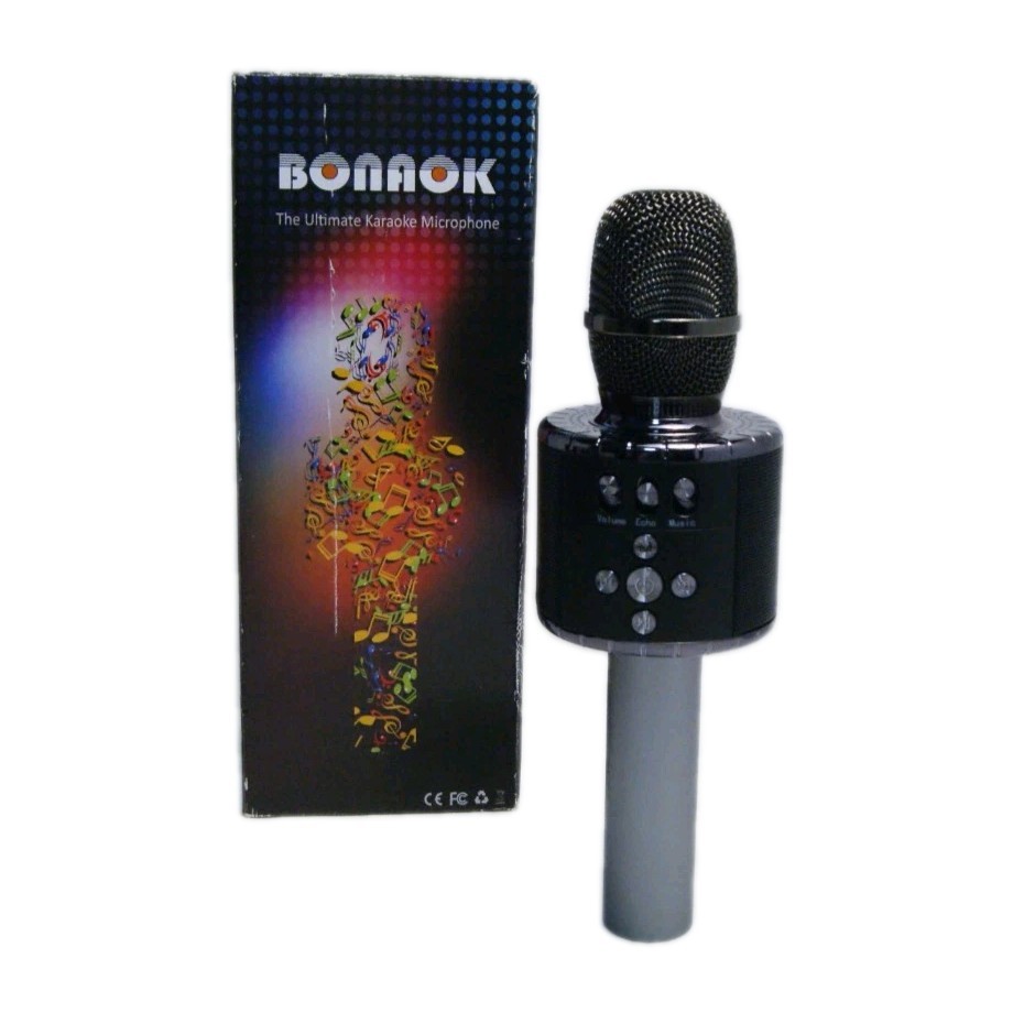 BONAOK Portable Bluetooth Karaoke Microphone – LED Lights – Black – Open Box