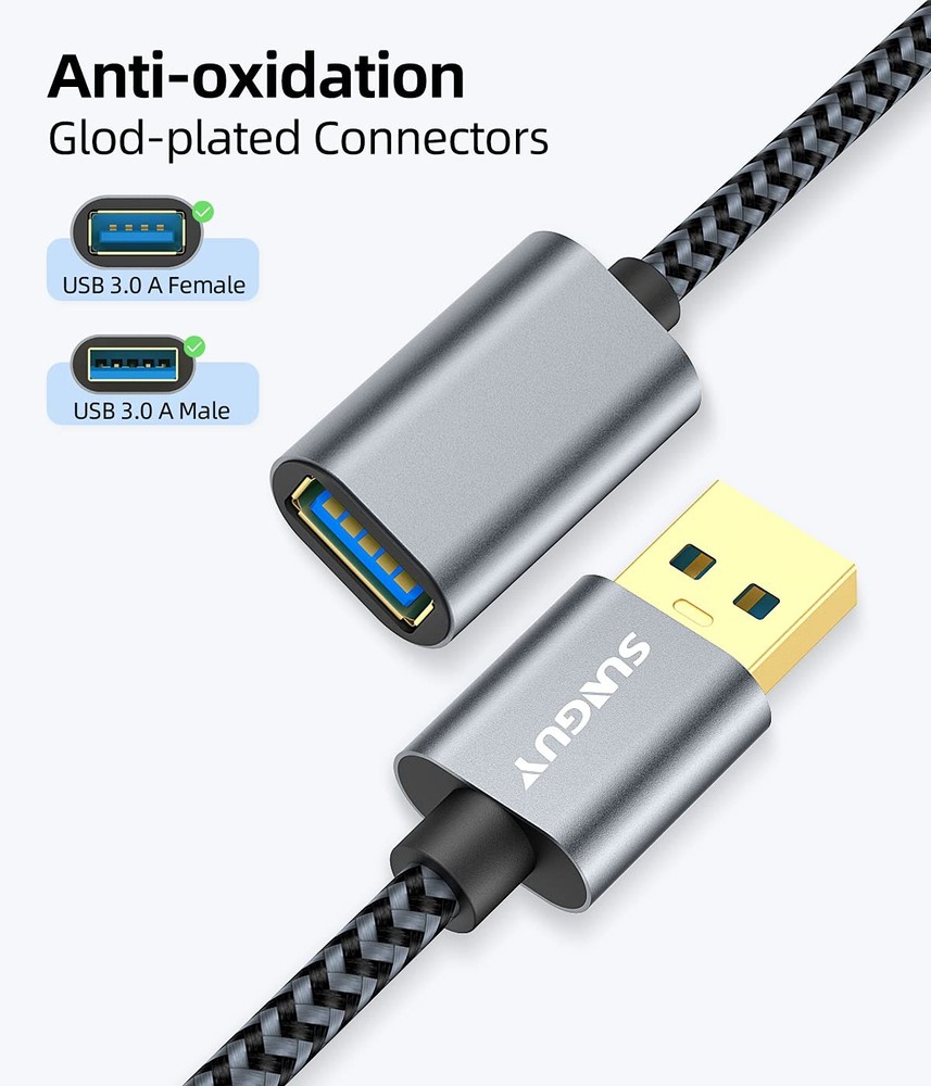 SUNGUY 5Gbps USB Extension Cable, 5FT High Speed USB 3.0 Extension Cable Type A