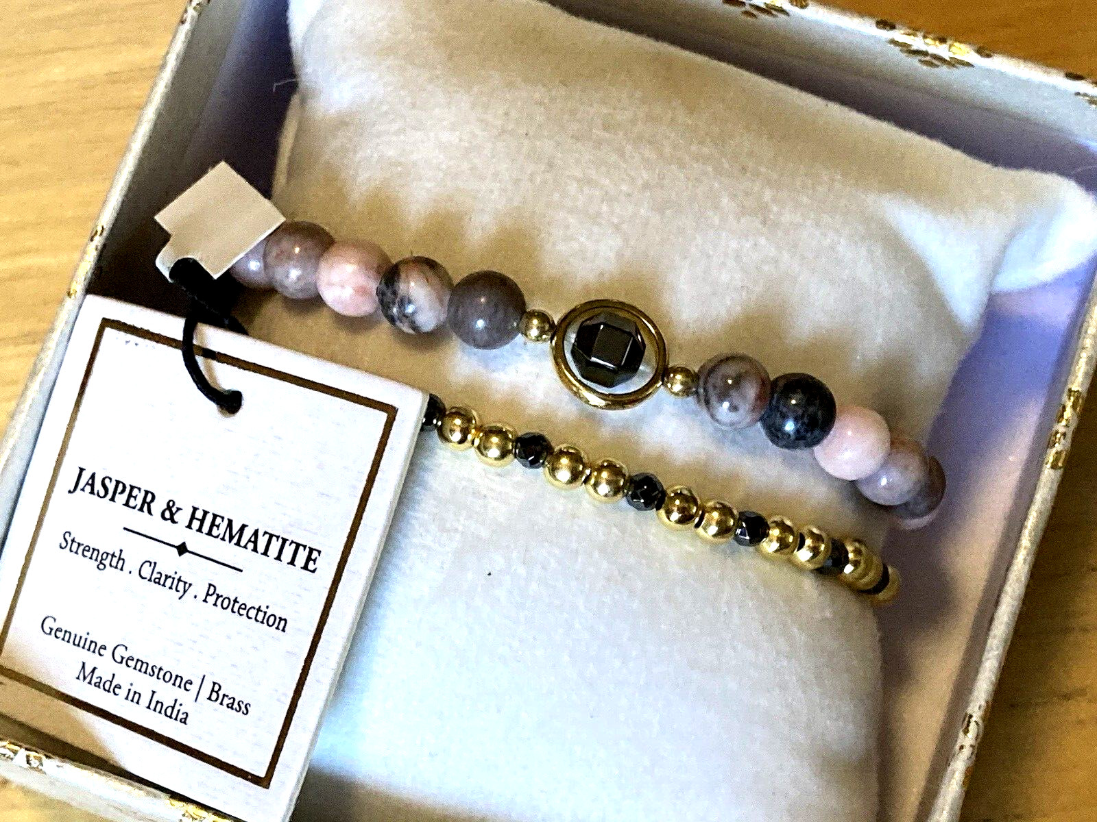 Shivam Bracelet Pink Jasper Hematite Gold Plated Beaded Set