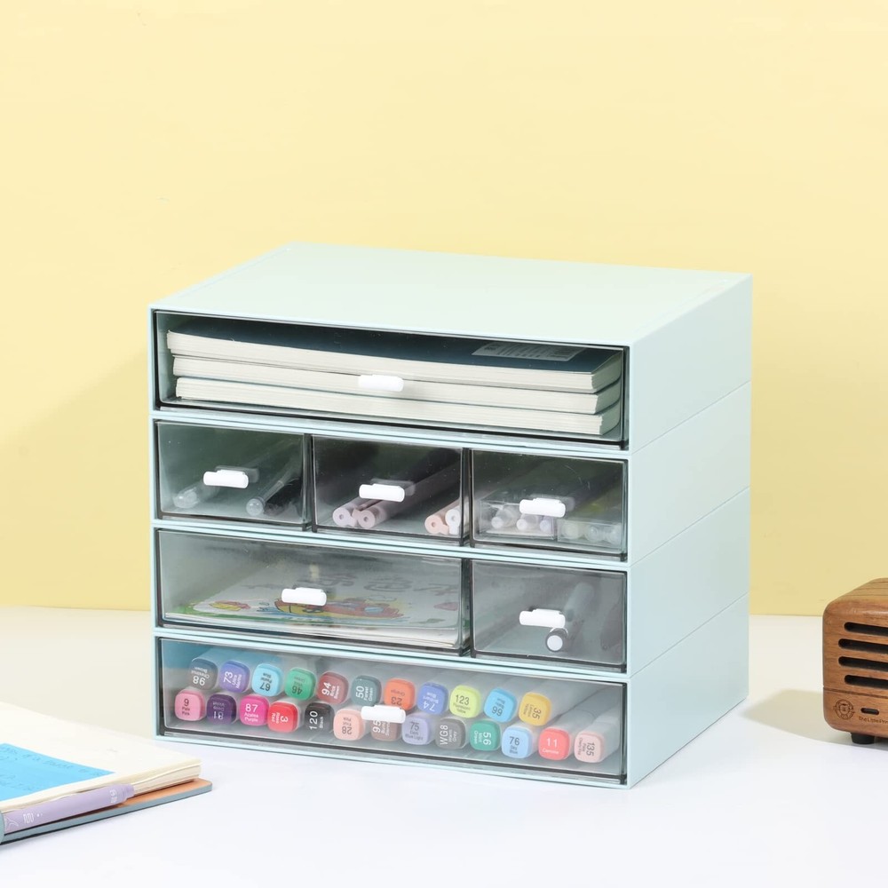 Desk Craft Organizer and Storage with 7 Flat Drawers, Stackable Plastic Deskt...