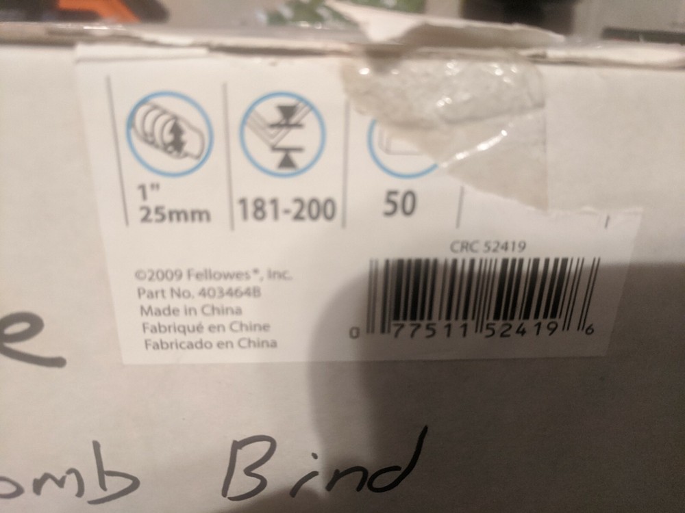 Fellowes Plastic Combs Binding Spines. 50 Pack. NIB CRC 52419