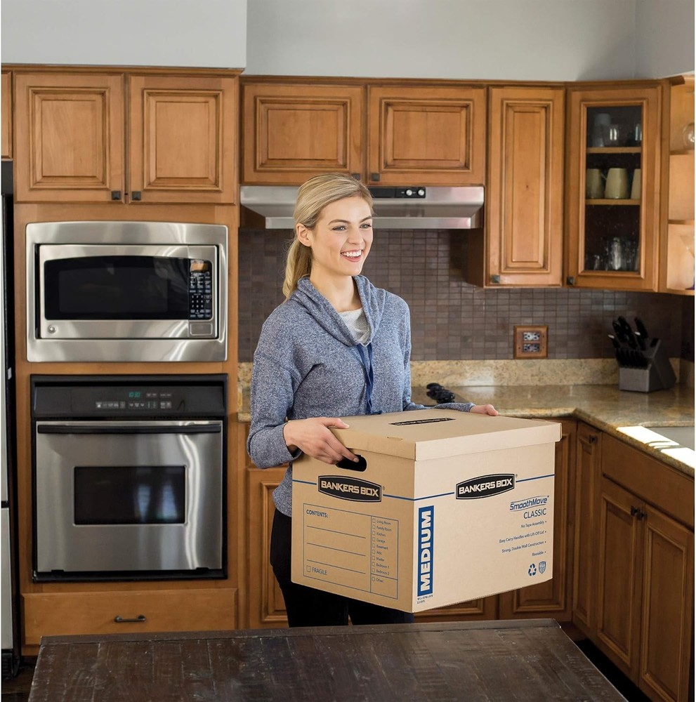 Medium Classic Moving Boxes, 20-Pack Tape-Free Assembly, Lidded Boxes