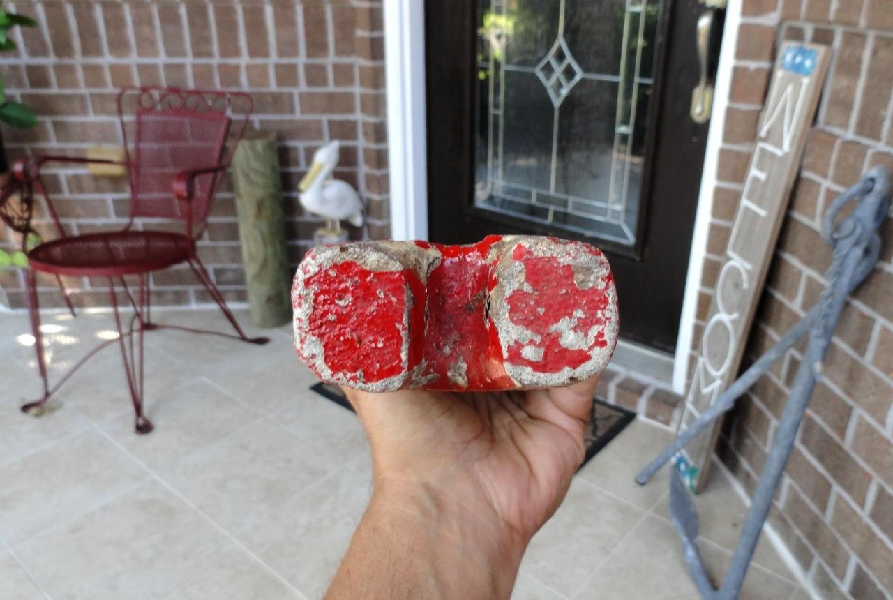 WEATHERED DISTRESSED WOOD Nautical Red & White Lobster Buoy E FL LANGILLE 11440