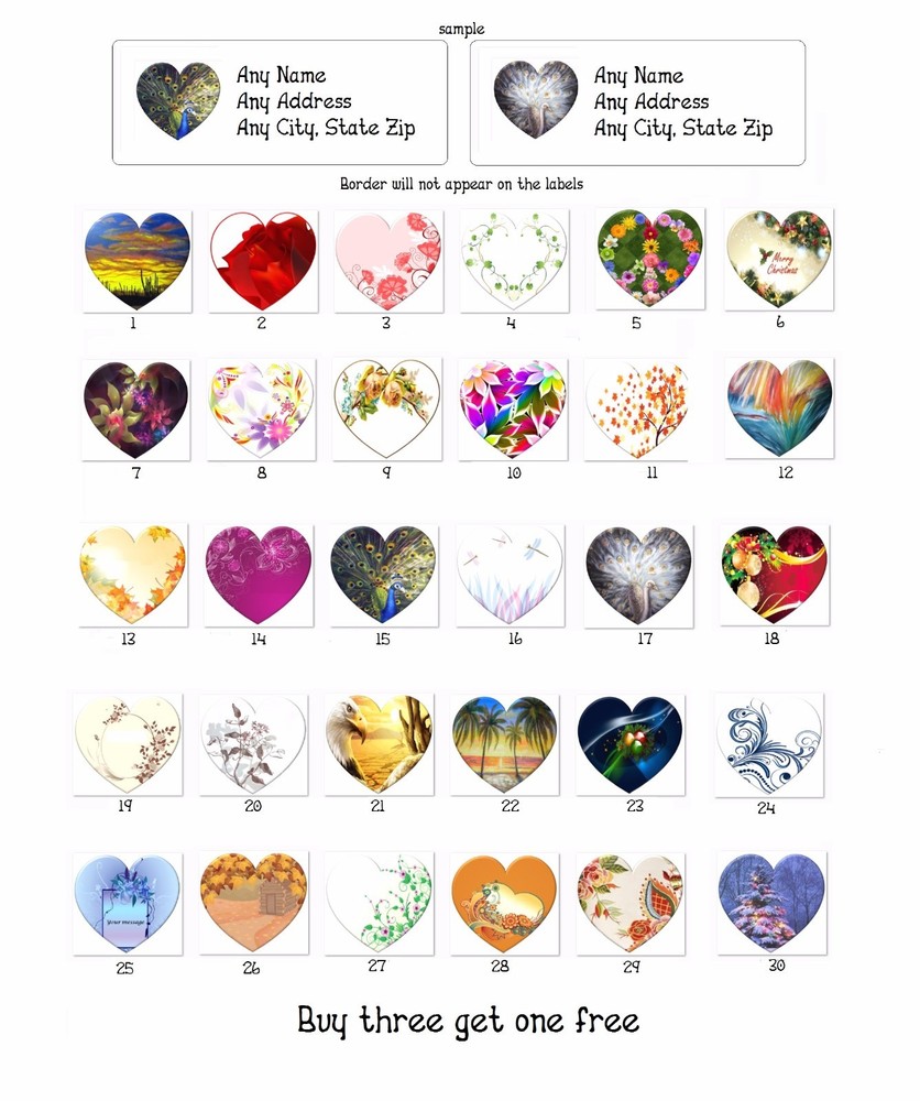 30 Personalized Address Hearts labels Hearts {ht1}