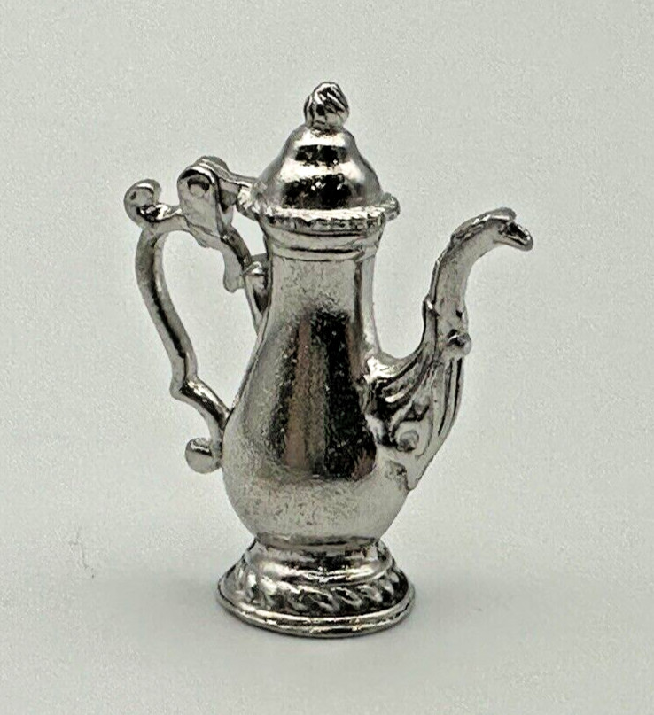 CW MINIATURE STERLING SILVER LIDDED COFFEE / TEA POT - SCROLL HANDLE - TOP OPENS