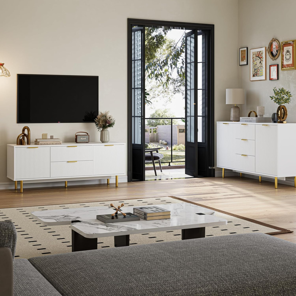 Modern 55" Sideboard Buffet Cabinet with Storage, White