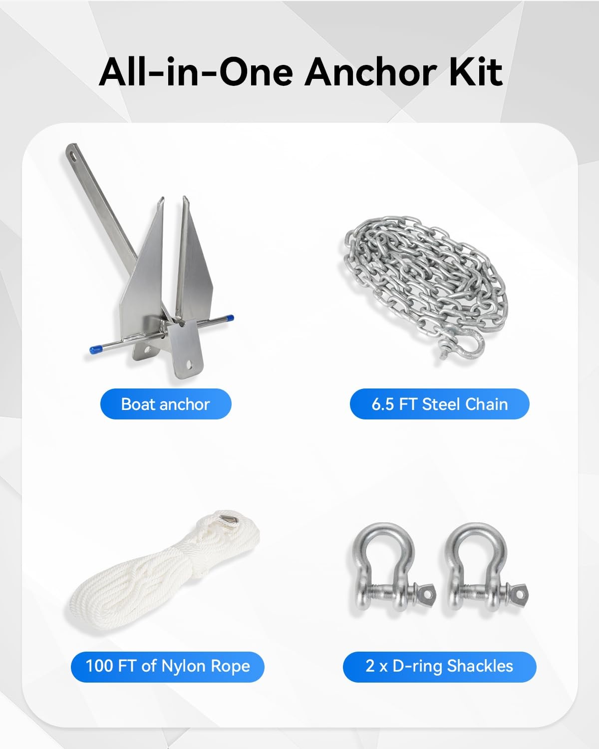 10 lb Boat Anchor Kit Galvanized Fluke w/Chain Rope 16-26 ft