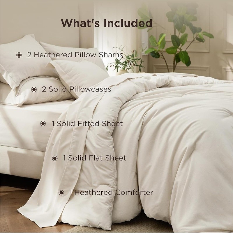 Queen Comforter Set 7 Piece Soft Microfiber Heathered Design All Season Bedding