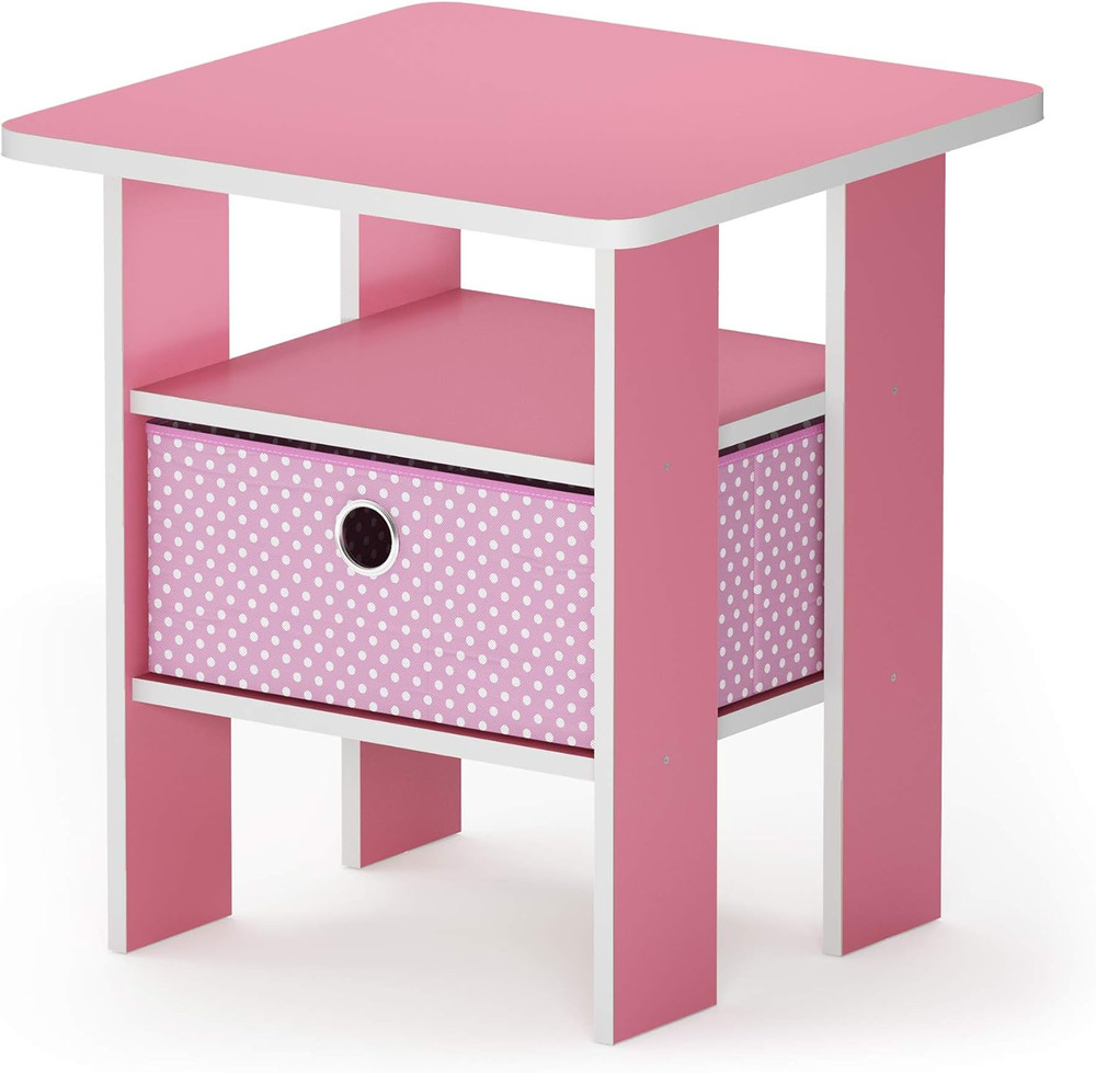 ANDREY Side Table, End Table, Night Stand with Open Shelves and Storage Bin, Bed