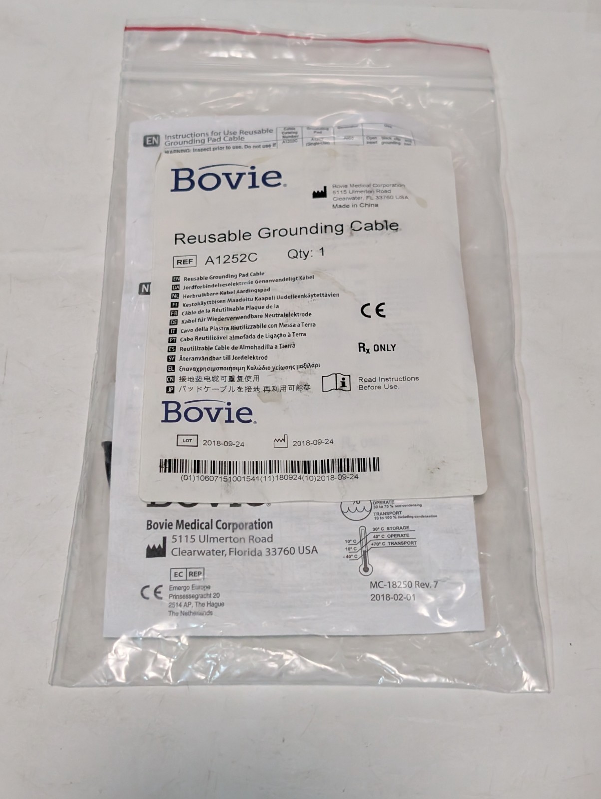 Bovie Medical Corporation A1252C Reusable Grounding Cable for Return Electrode