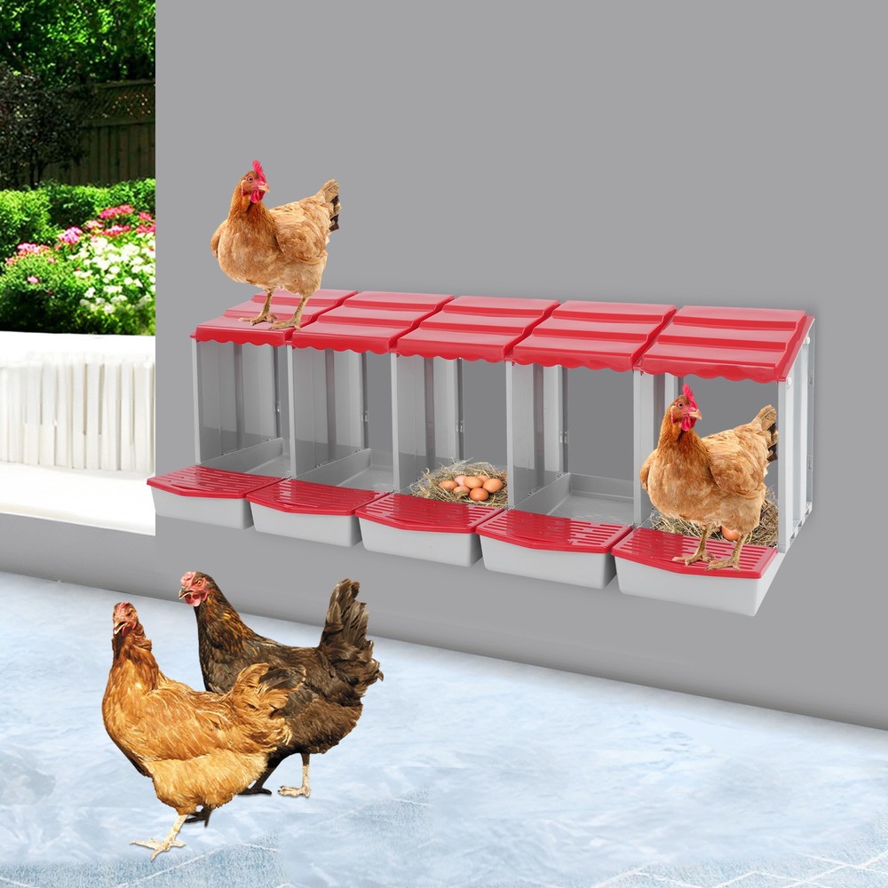 5 Compartment Chicken Nesting Box, Red Poultry Laying Hen Box for Egg Collection