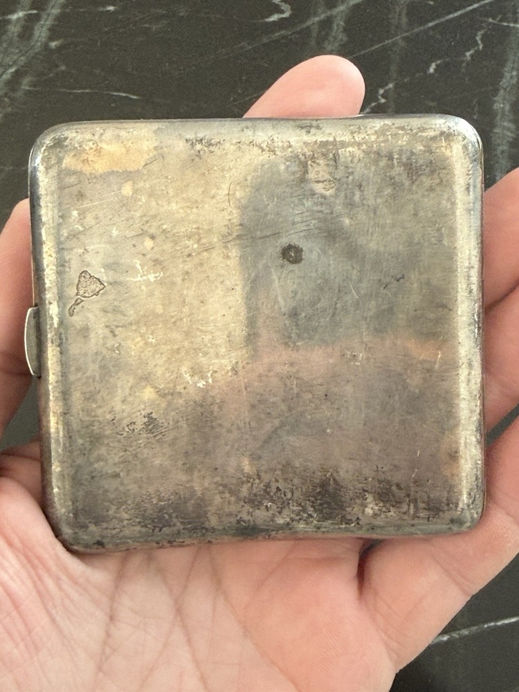 Solid Sterling Silver & 14K Gold Inlay Antique Cigarette Case 90 Grams