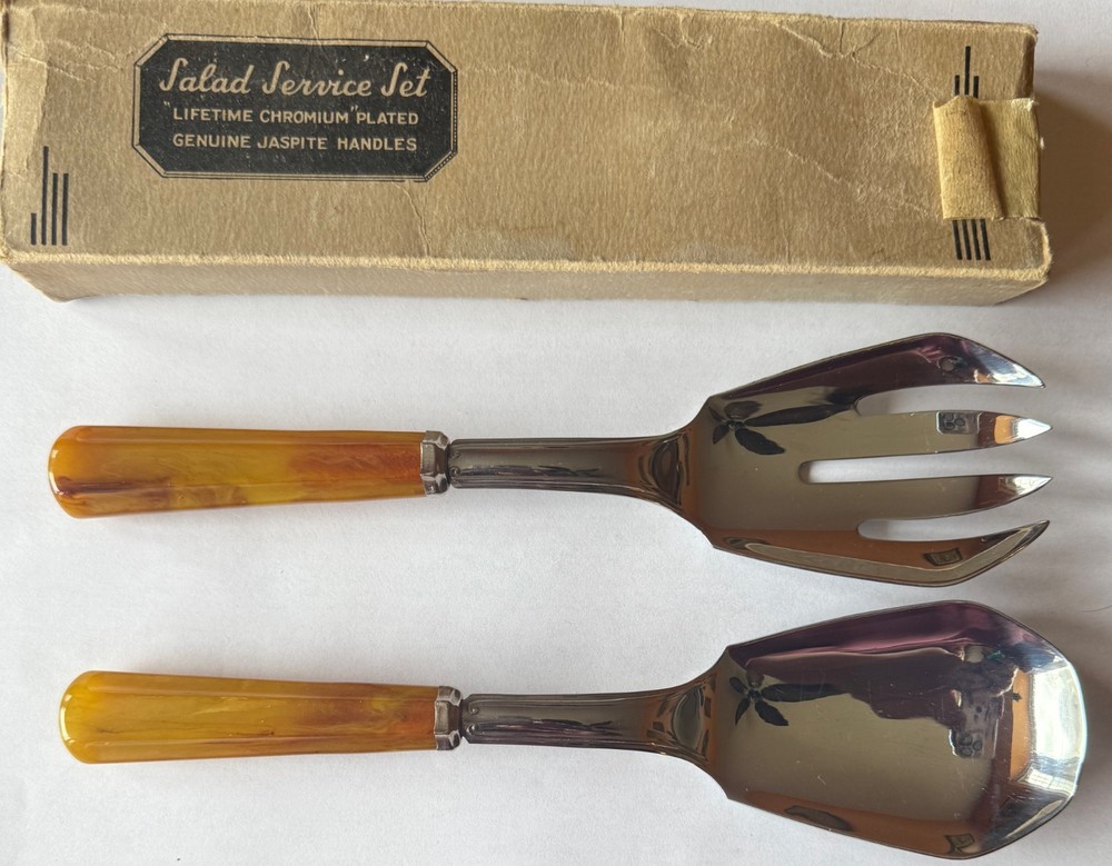 Bakelite Flatware Salad Fork Spoon Butterscotch Caramel Handle Semi-Translucent