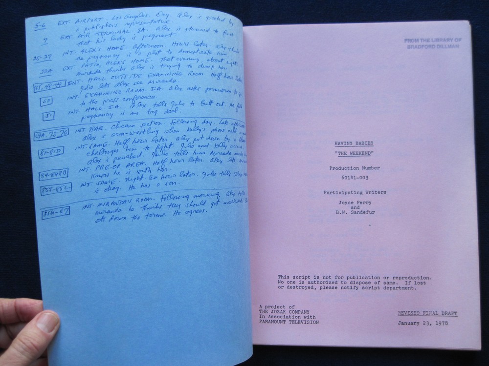 ORIGINAL HAVING BABIES TV Script 'The Weekend' BRADFORD DILLMAN'S Copy wi Notes