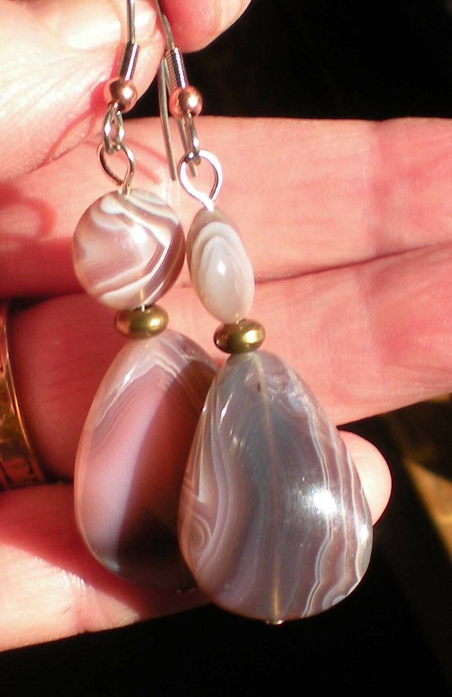 Botswana Agate Bead Earrings - Balance, Grounding, Healing e101