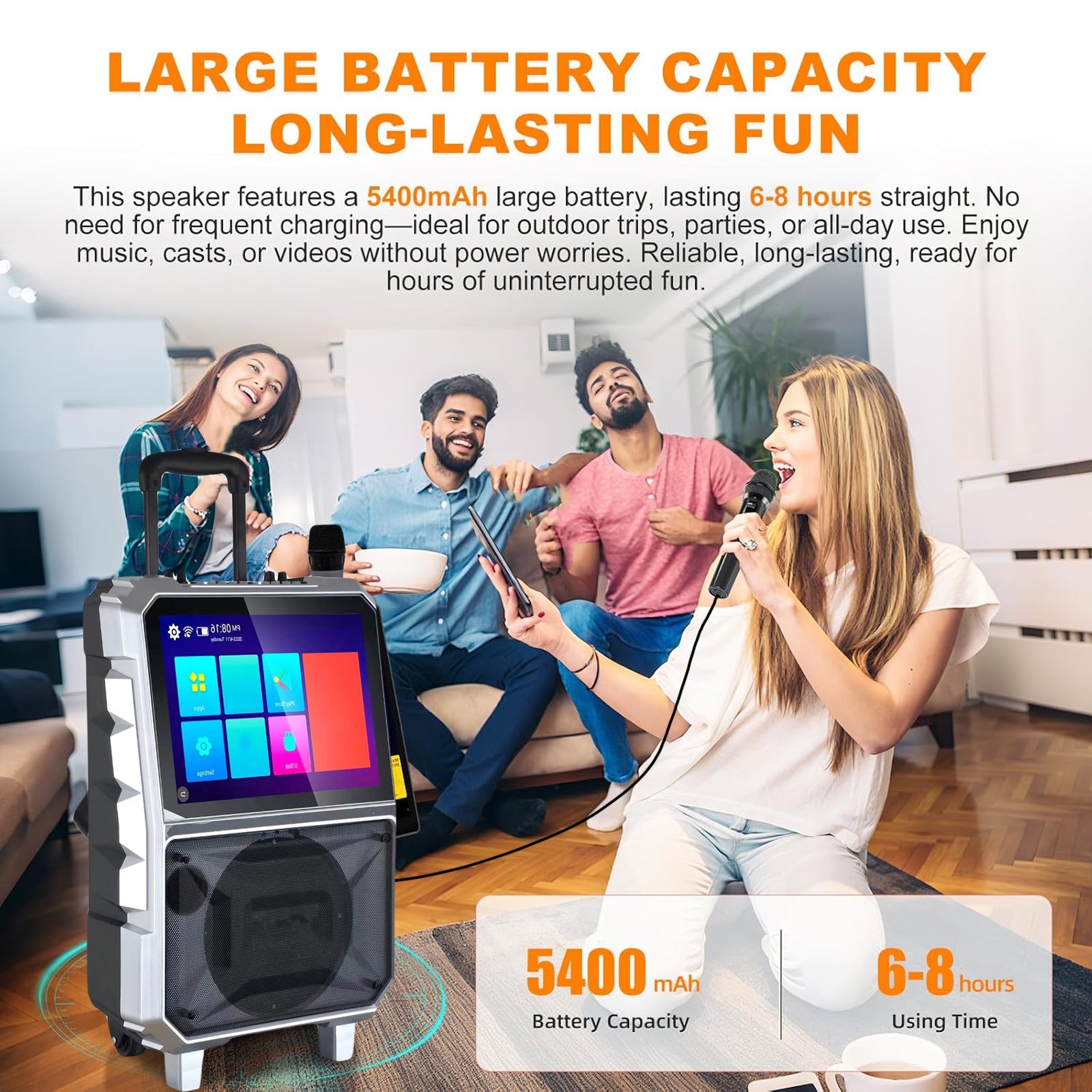 Professional Karaoke Machine BT Speaker w/ Wireless Mic & Lyrics Display Screen