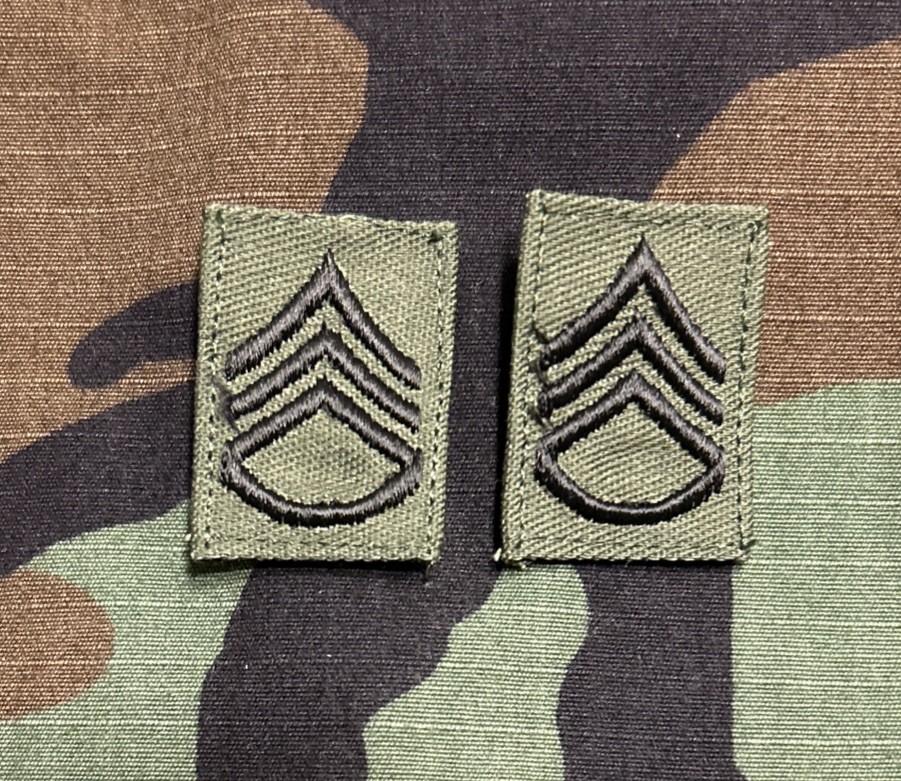 US Army SSG/E6 Rank (2) BDU Sew-On Staff-Sergeant OD Green