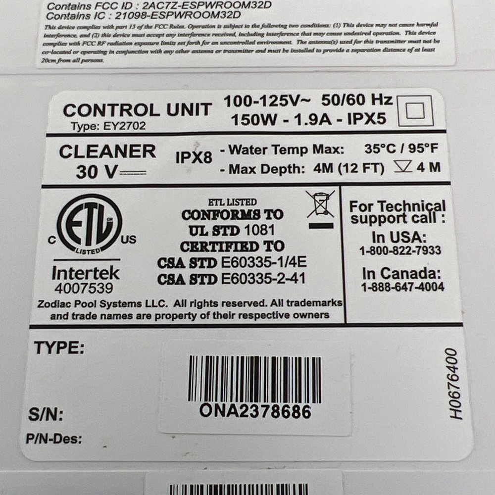 Polaris Robotic Pool Cleaner Control Unit Type EY2702