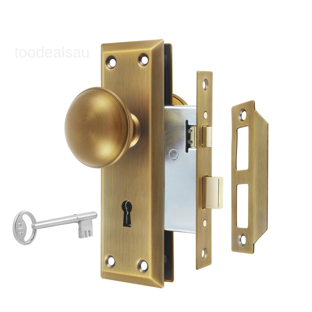 Mortise Lock Set for Interior 1 Pack, Antique Brass