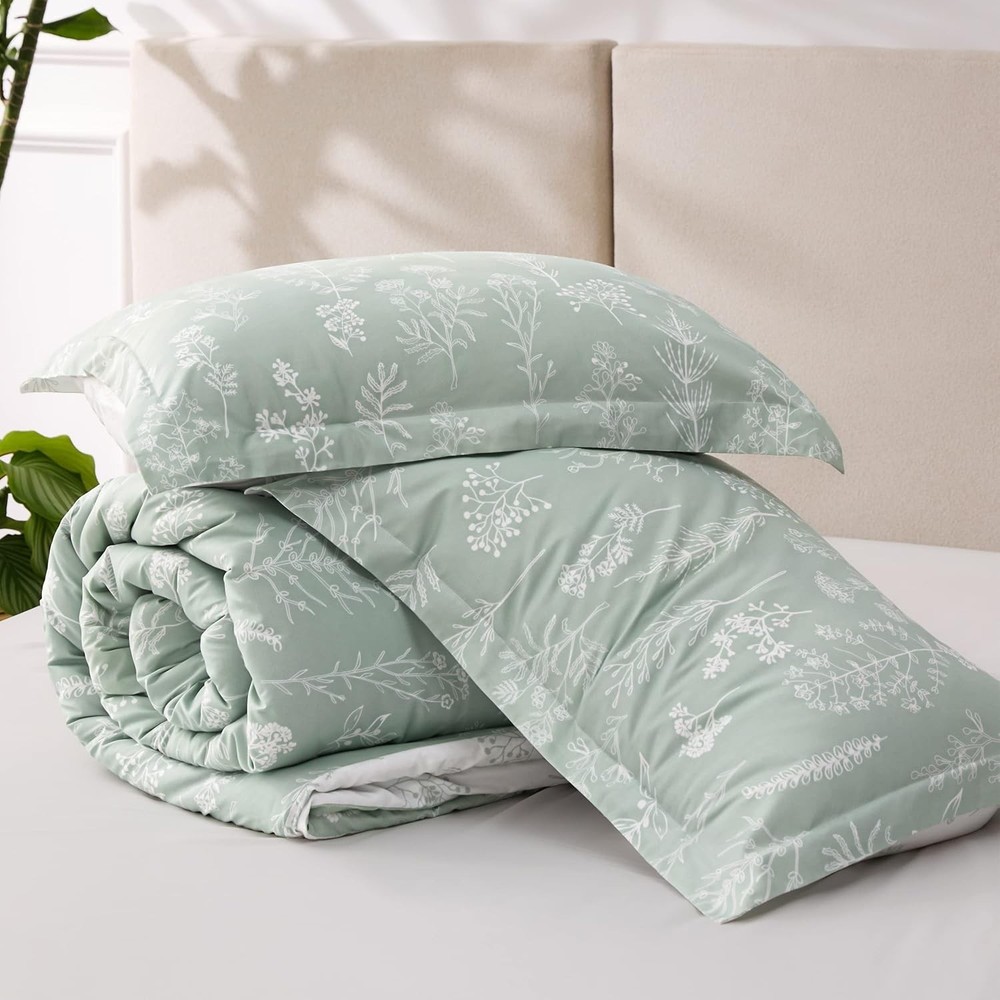 King Size Down Comforter Set - Sage Green Bedding Trio