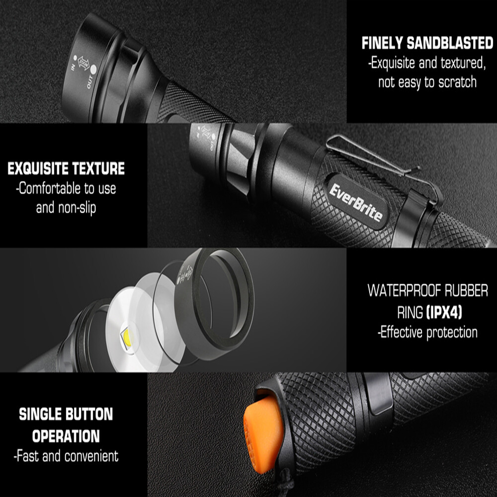 EverBrite 80 Lumen Mini LED Flashlight 3 Lighting Mode Zoomable Adjustable Focus