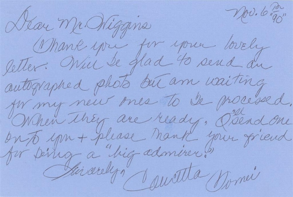Concetta Tomei- Signed Handwritten Note
