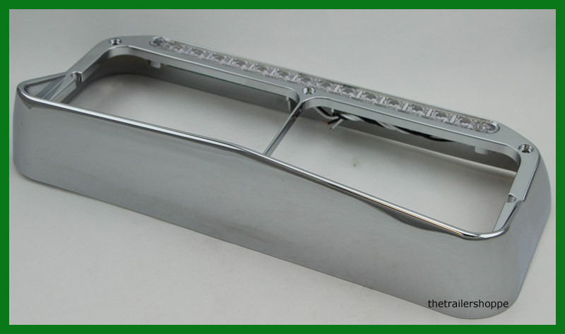 Chrome Plastic Dual Rectangular Headlight Bezel with Visor 14 LED Blue -1 Set
