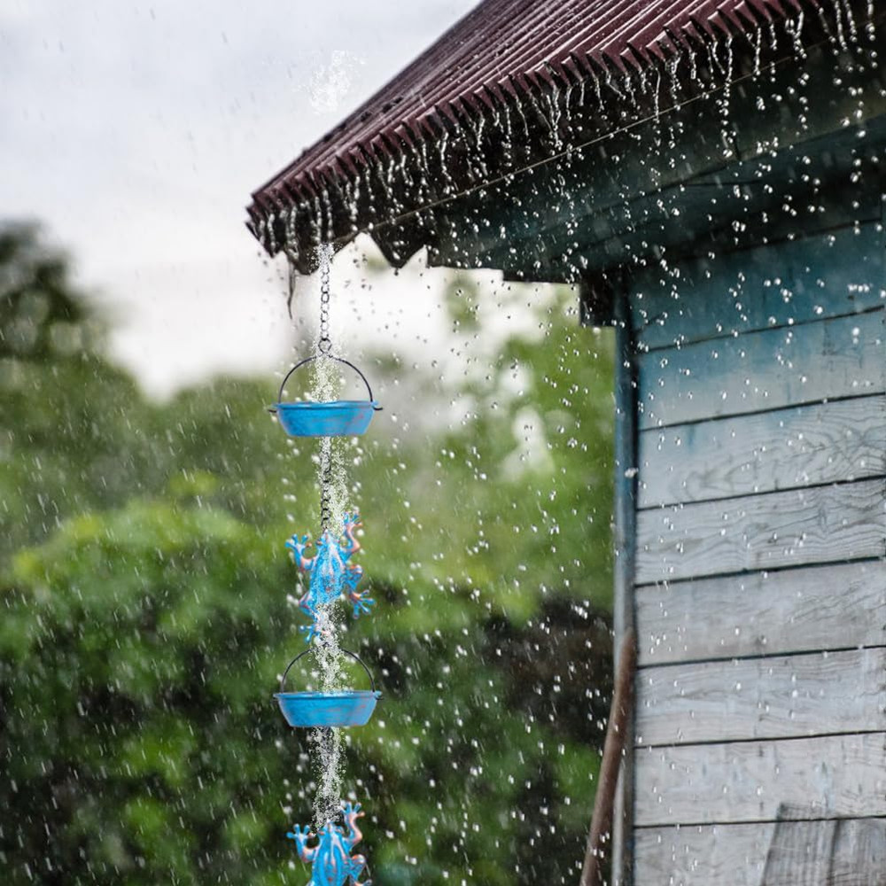 Rain Chain, 11.4FT Frog Rain Chains with 12 Cups, Functional and Decorative Repl
