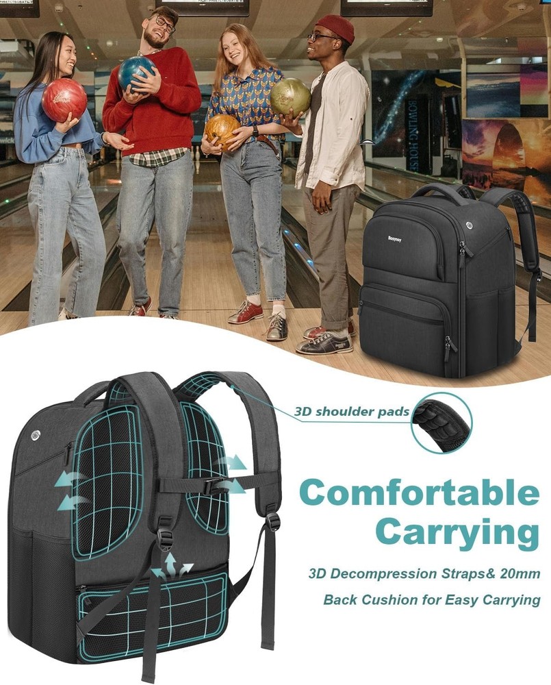 Bosynoy Single Bowling Ball Backpack & 2 Balls Bundle Black