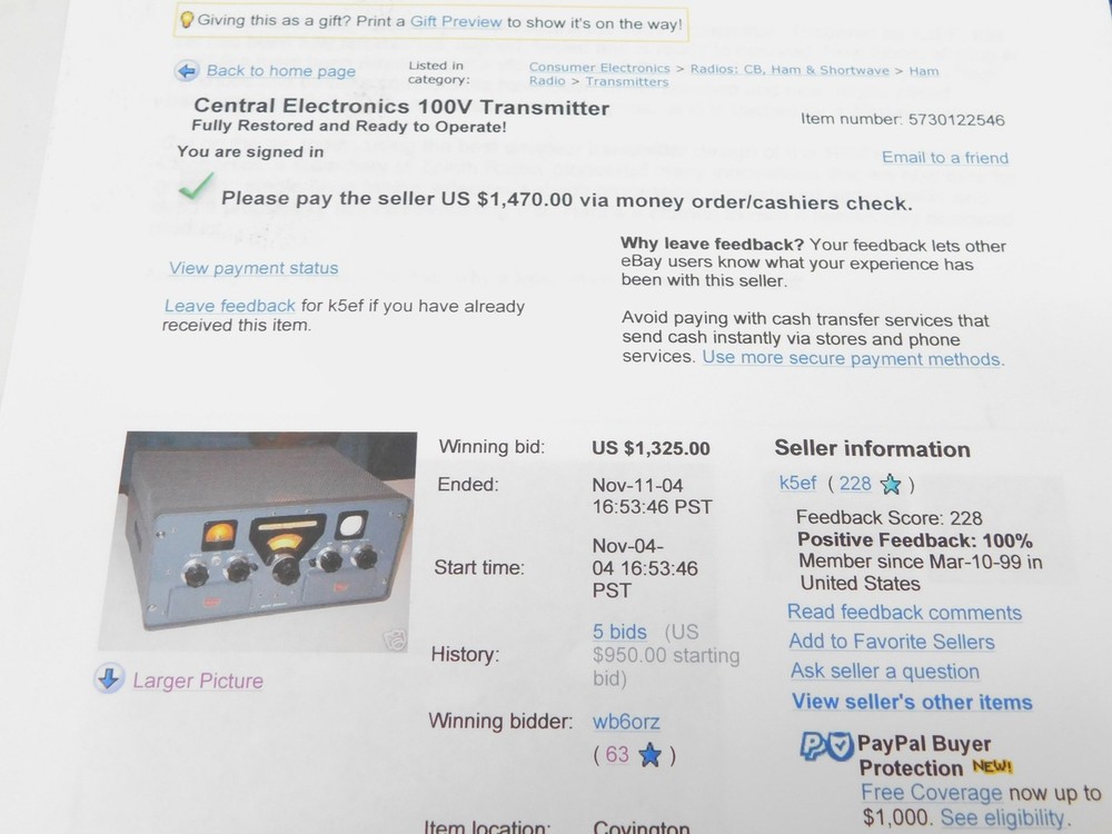 Central Electronics 100V Vintage Ham Radio Transmitter (excellent cosmetics)