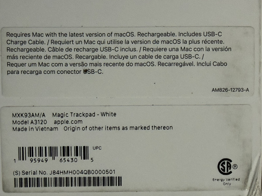 Apple Magic Trackpad Multi-Touch Surface (USB-C) - Wireless - White A3120