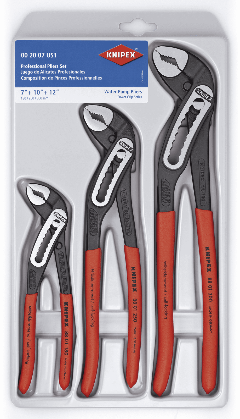 KNIPEX Alligator 3pc Adjustable Plier Set 002007US1 7" 10" 12" Water Pump Pliers