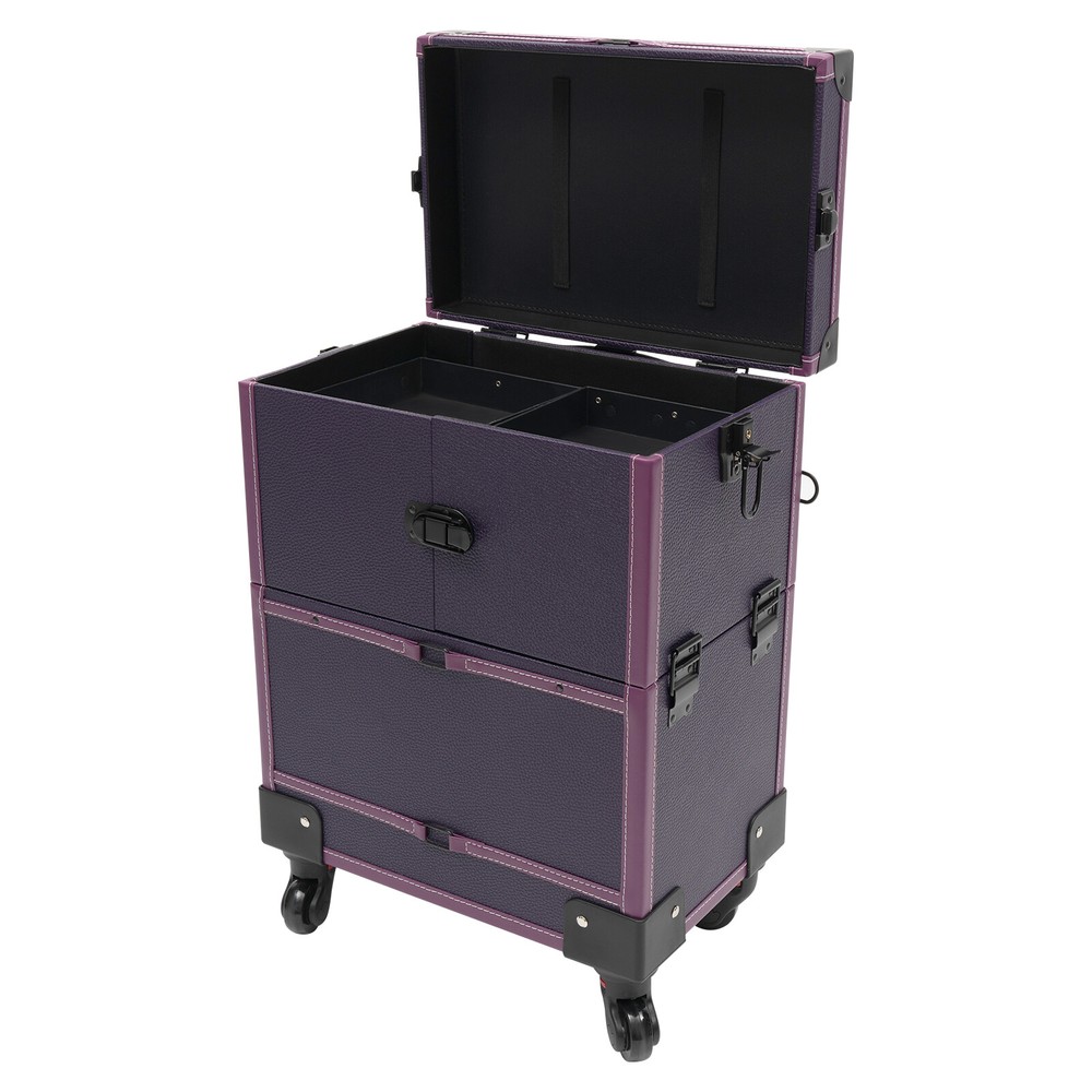 Makeup Train Case Professional Rolling Cosmetic Case with Mirror Travel Trolley