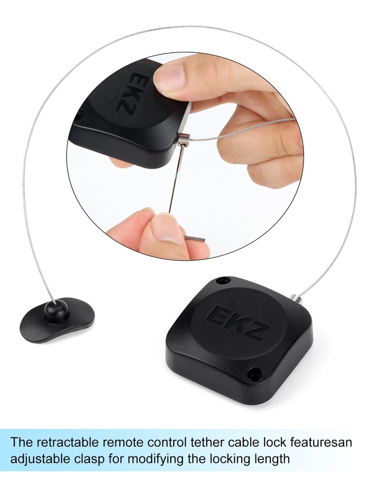 Retractable Remote Control Tether Lock: 7.5 ft Upgraded Pulling 2 Pcs, Black