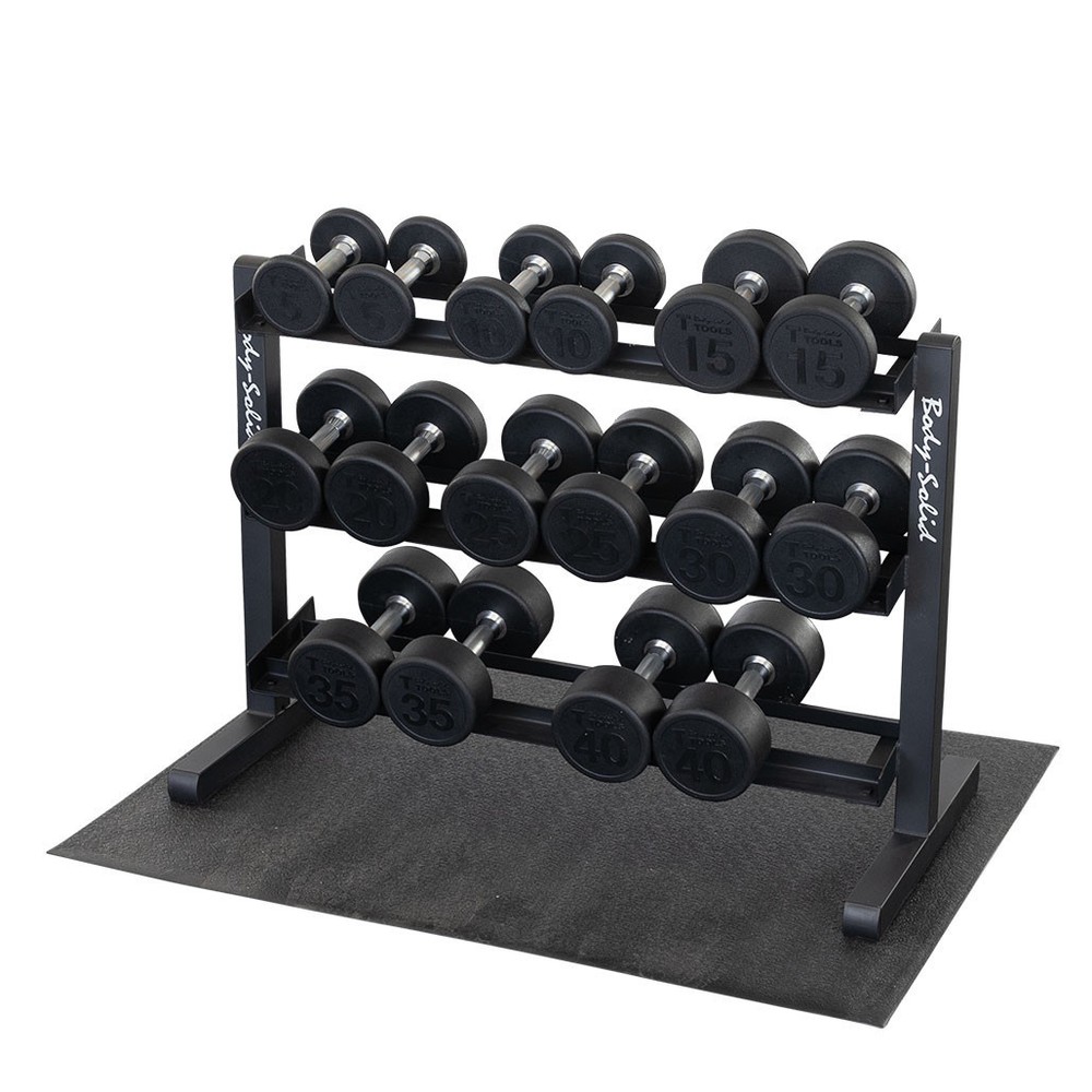 Body-Solid 5-40 lb. Round Rubber Dumbbell Package with Rack