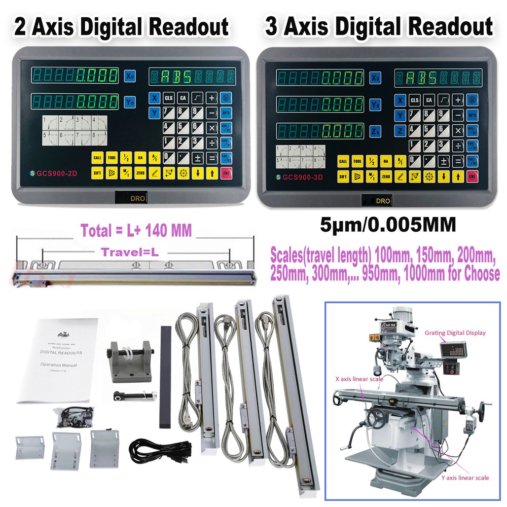 Linear Sensor Scale 2Axis/3Axis Digital Readout DRO Display for Mill Lathe EDM