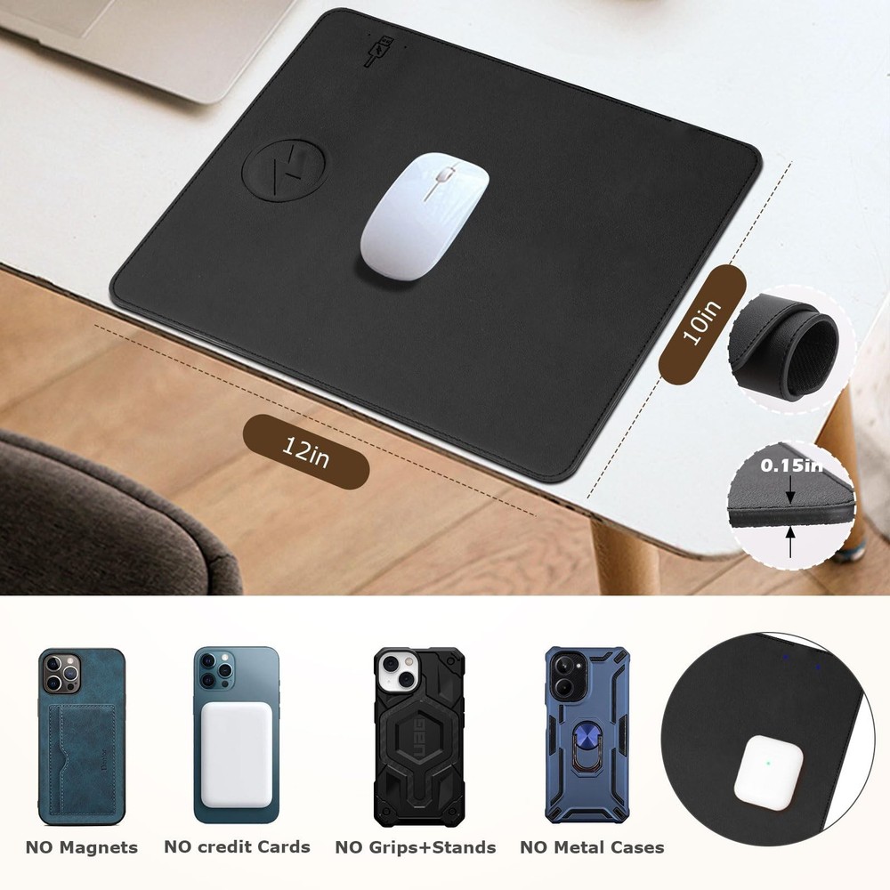 Wireless Charging Mouse Pad Firelison 2 in 1 Leather Multifunctional Office D...