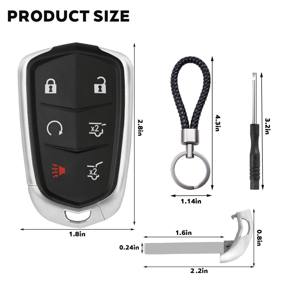 6 Button Key Fob Shell Case Replacement Fits for Cadillac Black+Silver