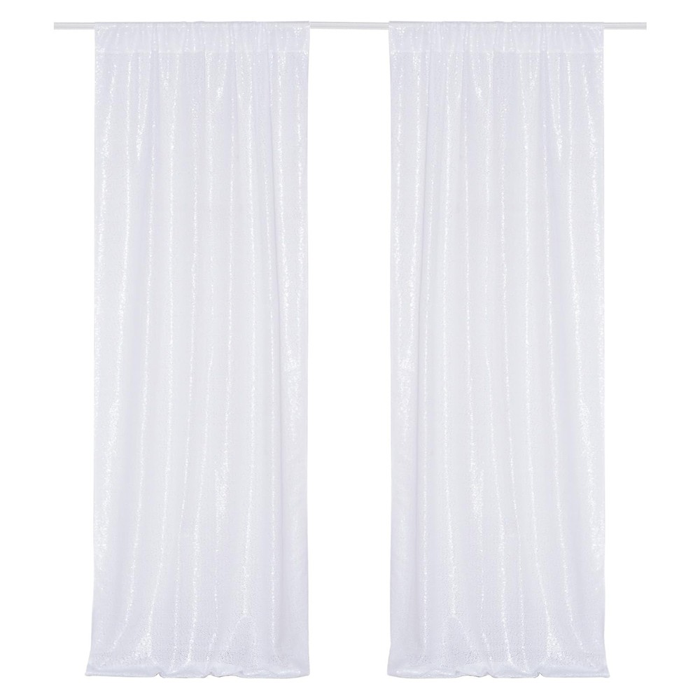 2 PCS 2FTx8FT White Sequin Backdrop Curtains Glitter Party Background Drapes