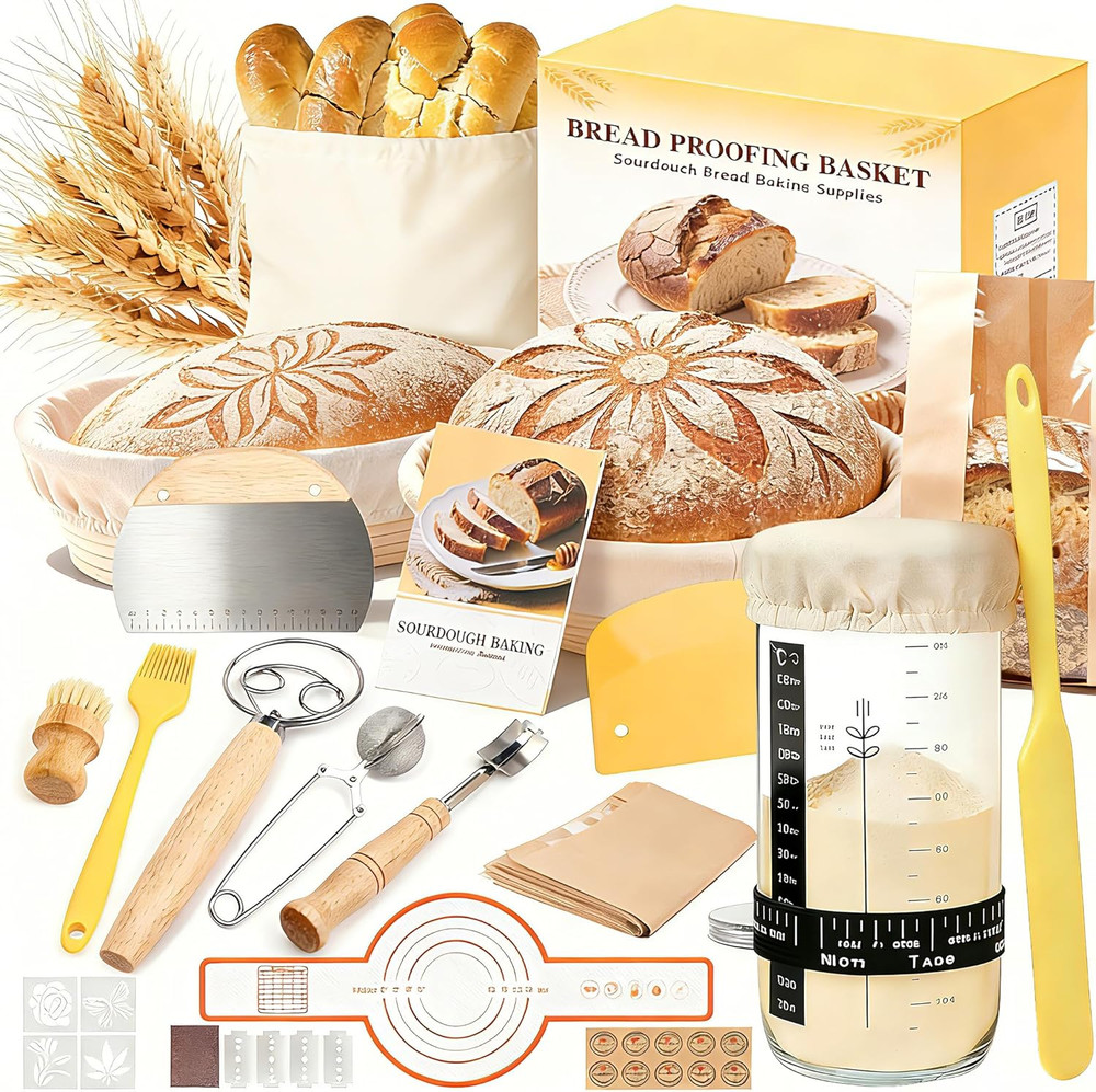 Complete Sourdough Starter Kit with Proofing Baskets and Baking Tools