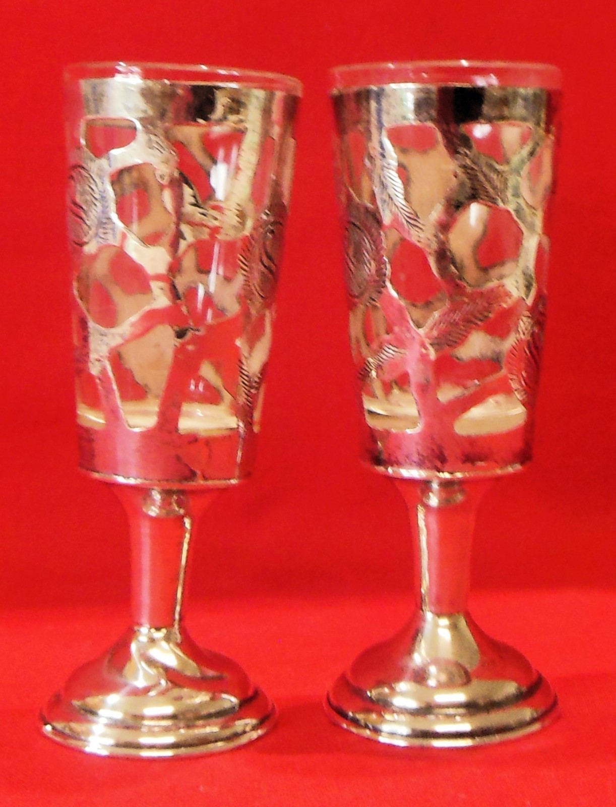 Set of 2 Sterling Overlay Stemmed Shot Glasses Mexico Use Repair Scrap