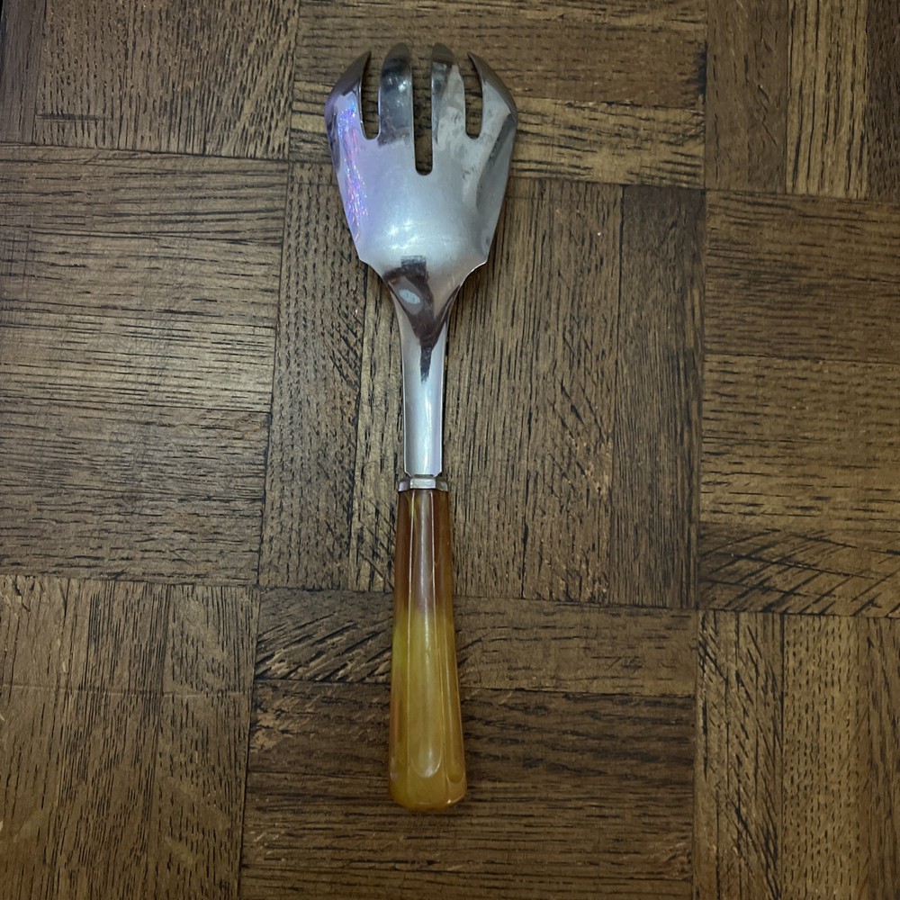 Vintage Salad Serving Fork Kitchen Utensil Butterscotch Bakelite Handle