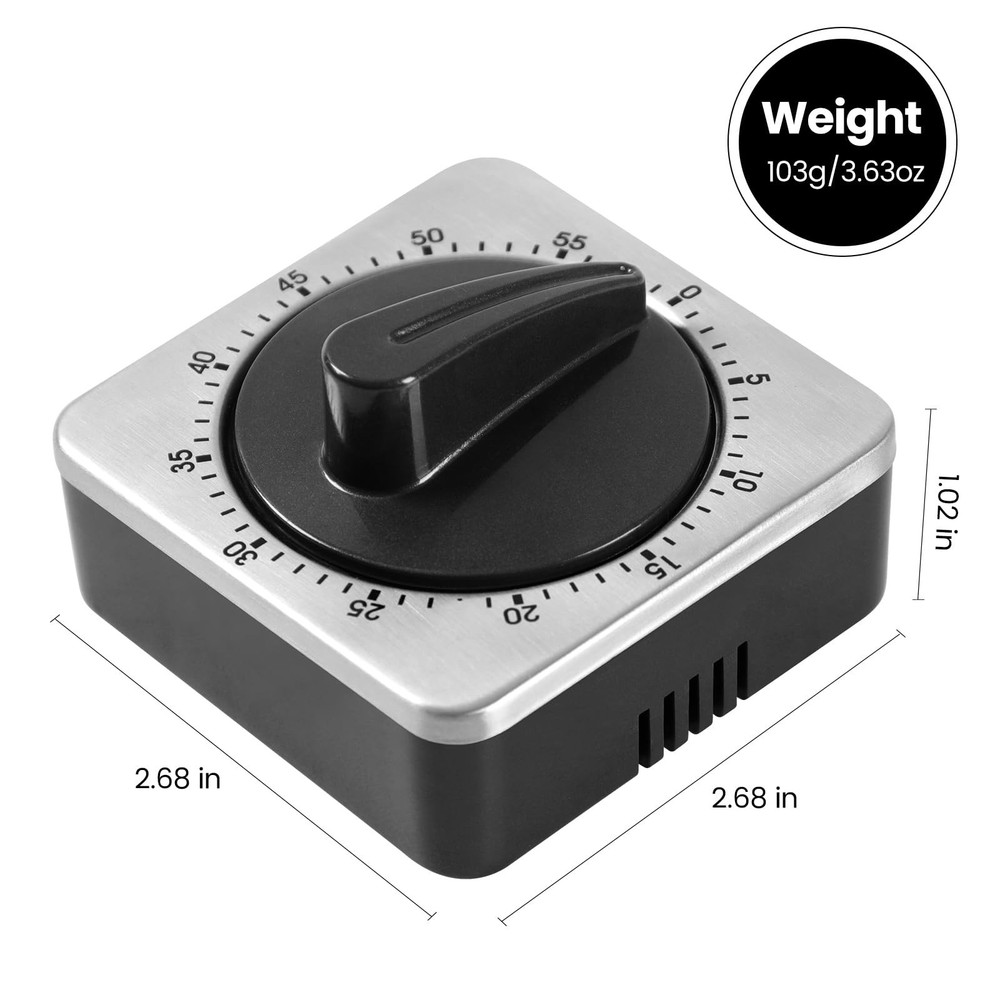 Mechanical Kitchen Timer Stainless Steel Magnetic 60-Minute Wind-Up Timer