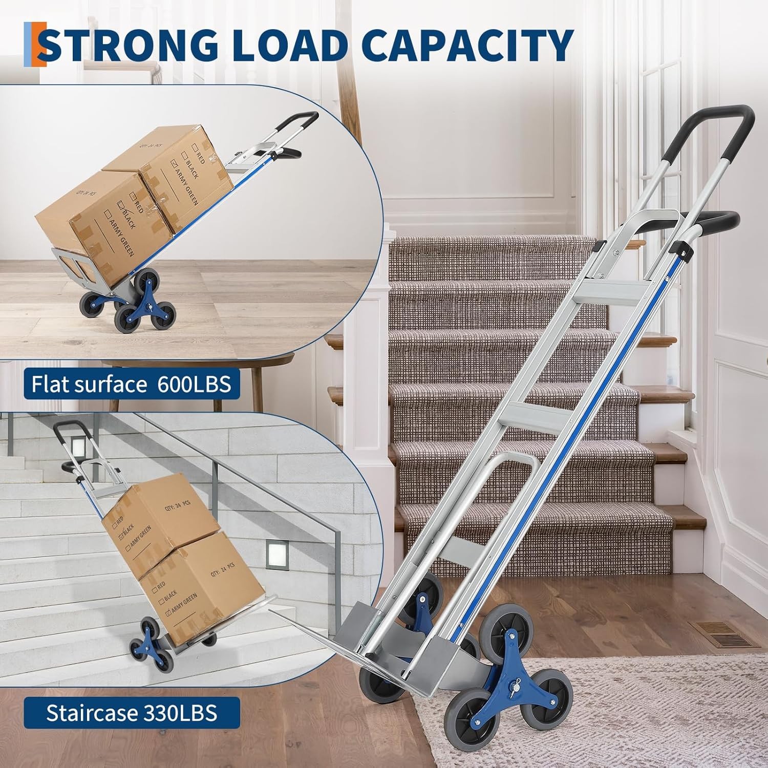 600 lbs Stair Climbing Dolly Cart Heavy-Duty Stair Climber Hand Truck 6 Wheels