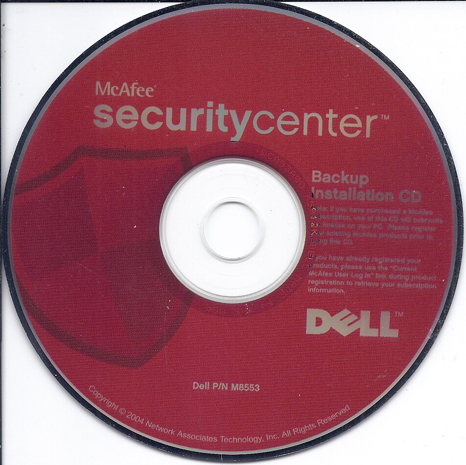 McAfee Security Center backup Reinstallation CD